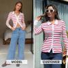 imageEXLURA Womens Fall Striped Cardigan Sweaters Long Sleeve Button Up Polo Collar Sweater Slim Knit Lightweight Trendy Tops 2025Red Stripe