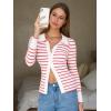 imageEXLURA Womens Fall Striped Cardigan Sweaters Long Sleeve Button Up Polo Collar Sweater Slim Knit Lightweight Trendy Tops 2025Red Stripe