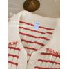 imageEXLURA Womens Fall Striped Cardigan Sweaters Long Sleeve Button Up Polo Collar Sweater Slim Knit Lightweight Trendy Tops 2025Red Stripe