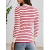 imageEXLURA Womens Fall Striped Cardigan Sweaters Long Sleeve Button Up Polo Collar Sweater Slim Knit Lightweight Trendy Tops 2025Red Stripe