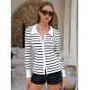 imageEXLURA Womens Fall Striped Cardigan Sweaters Long Sleeve Button Up Polo Collar Sweater Slim Knit Lightweight Trendy Tops 2025White Stripe