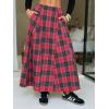 imageEXLURA Womens Flannel Plaid Long Skirts High Waist A Line Flared Pleated Maxi Skirt Dress Casual Vintage Office with PocketsBlack Red Plaid