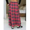 imageEXLURA Womens Flannel Plaid Long Skirts High Waist A Line Flared Pleated Maxi Skirt Dress Casual Vintage Office with PocketsBlack Red Plaid
