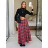 imageEXLURA Womens Flannel Plaid Long Skirts High Waist A Line Flared Pleated Maxi Skirt Dress Casual Vintage Office with PocketsBlack Red Plaid