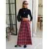 imageEXLURA Womens Flannel Plaid Long Skirts High Waist A Line Flared Pleated Maxi Skirt Dress Casual Vintage Office with PocketsBlack Red Plaid