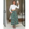 imageEXLURA Womens Flannel Plaid Long Skirts High Waist A Line Flared Pleated Maxi Skirt Dress Casual Vintage Office with PocketsGreen Plaid