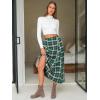 imageEXLURA Womens Flannel Plaid Long Skirts High Waist A Line Flared Pleated Maxi Skirt Dress Casual Vintage Office with PocketsGreen Plaid
