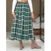 imageEXLURA Womens Flannel Plaid Long Skirts High Waist A Line Flared Pleated Maxi Skirt Dress Casual Vintage Office with PocketsGreen Plaid