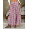 imageEXLURA Womens Flannel Plaid Long Skirts High Waist A Line Flared Pleated Maxi Skirt Dress Casual Vintage Office with PocketsRed Green Plaid