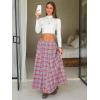 imageEXLURA Womens Flannel Plaid Long Skirts High Waist A Line Flared Pleated Maxi Skirt Dress Casual Vintage Office with PocketsRed Green Plaid