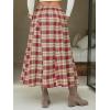 imageEXLURA Womens Flannel Plaid Long Skirts High Waist A Line Flared Pleated Maxi Skirt Dress Casual Vintage Office with PocketsWine Red Plaid