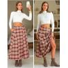 imageEXLURA Womens Flannel Plaid Long Skirts High Waist A Line Flared Pleated Maxi Skirt Dress Casual Vintage Office with PocketsWine Red Plaid