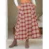 imageEXLURA Womens Flannel Plaid Long Skirts High Waist A Line Flared Pleated Maxi Skirt Dress Casual Vintage Office with PocketsWine Red Plaid