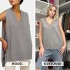 imageEXLURA Womens Oversized Sweater Vest Knit V Neck Tunic Casual Sleeveless Long Pullover Tank Tops Fall Winter Trendy 2025Grey