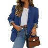 imageEXLURA Women Casual Long Sleeve Leopard Cuff Blazers Open Front Stretchy Knit Blazer Business Work Office Suit Jacket PocketsDark Blue