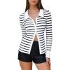 imageEXLURA Womens Fall Striped Cardigan Sweaters Long Sleeve Button Up Polo Collar Sweater Slim Knit Lightweight Trendy Tops 2025White Stripe
