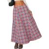 imageEXLURA Womens Flannel Plaid Long Skirts High Waist A Line Flared Pleated Maxi Skirt Dress Casual Vintage Office with PocketsRed Green Plaid