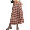 imageEXLURA Womens Flannel Plaid Long Skirts High Waist A Line Flared Pleated Maxi Skirt Dress Casual Vintage Office with PocketsWine Red Plaid