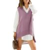 imageEXLURA Womens Oversized Sweater Vest Knit V Neck Tunic Casual Sleeveless Long Pullover Tank Tops Fall Winter Trendy 2025Grey Purple
