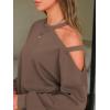 imageEXLURA Womens 2 Piece Cold Shoulder Tracksuit Long Sleeve Cotton Jogger Pants Sweatsuit 2025Dark Brown