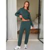 imageEXLURA Womens 2 Piece Cold Shoulder Tracksuit Long Sleeve Cotton Jogger Pants Sweatsuit 2025Dark Green