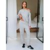 imageEXLURA Womens 2 Piece Cold Shoulder Tracksuit Long Sleeve Cotton Jogger Pants Sweatsuit 2025Grey