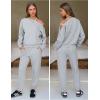 imageEXLURA Womens 2 Piece Cold Shoulder Tracksuit Long Sleeve Cotton Jogger Pants Sweatsuit 2025Grey