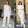 imageEXLURA Womens 2 Piece Cold Shoulder Tracksuit Long Sleeve Cotton Jogger Pants Sweatsuit 2025White