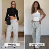 imageEXLURA Womens Barrel Sweatpants Fleece Lined Baggy Drawstring Pants Fall Winter Outfits Athletic Joggers with Pockets 2025Light Grey