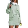 imageEXLURA Women 2 Piece Sets Cotton Sweatsuits Fall Hooded Sweatshirt Cargo Skort Skirt Stretchy Tracksuit Casual Tennis PocketsGrey Green
