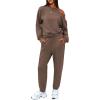 imageEXLURA Womens 2 Piece Cold Shoulder Tracksuit Long Sleeve Cotton Jogger Pants Sweatsuit 2025Dark Brown