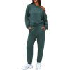 imageEXLURA Womens 2 Piece Cold Shoulder Tracksuit Long Sleeve Cotton Jogger Pants Sweatsuit 2025Dark Green