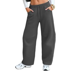 imageEXLURA Womens Barrel Sweatpants Fleece Lined Baggy Drawstring Pants Fall Winter Outfits Athletic Joggers with Pockets 2025Dark Grey