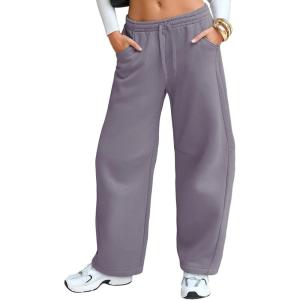 imageEXLURA Womens Barrel Sweatpants Fleece Lined Baggy Drawstring Pants Fall Winter Outfits Athletic Joggers with Pockets 2025Grey Purple