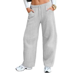 imageEXLURA Womens Barrel Sweatpants Fleece Lined Baggy Drawstring Pants Fall Winter Outfits Athletic Joggers with Pockets 2025Light Grey
