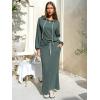 imageEXLURA Women 2 Piece Skirt Sets Fall Long Sleeve Hoodies Matching Long Dress Sweatsuits Lounge Set Travel Outfits Winter 2025Grey Green