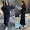 imageEXLURA Womens 2 Piece Skirts Set Fall Fashion 2025 Drawstring Sweatshirts Midi Dress Lounge Travel Outfits Winter ClothingBlack