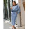 imageEXLURA Womens 2 Piece Skirts Set Fall Fashion 2025 Drawstring Sweatshirts Midi Dress Lounge Travel Outfits Winter ClothingGery Blue
