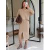 imageEXLURA Womens 2 Piece Skirts Set Fall Fashion 2025 Drawstring Sweatshirts Midi Dress Lounge Travel Outfits Winter ClothingKhaki