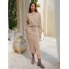 imageEXLURA Womens 2 Piece Skirts Set Fall Fashion 2025 Drawstring Sweatshirts Midi Dress Lounge Travel Outfits Winter ClothingKhaki