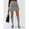 imageEXLURA Womens Fashion Faux Wool Mini Skirt High Waisted Y2K Trendy Side Slit Tweed Plaid Skirts 2025 Fall Winter OutfitsBlack