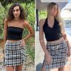 imageEXLURA Womens Fashion Faux Wool Mini Skirt High Waisted Y2K Trendy Side Slit Tweed Plaid Skirts 2025 Fall Winter OutfitsBlack