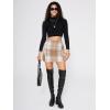 imageEXLURA Womens Fashion Faux Wool Mini Skirt High Waisted Y2K Trendy Side Slit Tweed Plaid Skirts 2025 Fall Winter OutfitsBrown