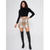 imageEXLURA Womens Fashion Faux Wool Mini Skirt High Waisted Y2K Trendy Side Slit Tweed Plaid Skirts 2025 Fall Winter OutfitsBrown