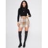 imageEXLURA Womens Fashion Faux Wool Mini Skirt High Waisted Y2K Trendy Side Slit Tweed Plaid Skirts 2025 Fall Winter OutfitsBrown