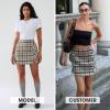 imageEXLURA Womens Fashion Faux Wool Mini Skirt High Waisted Y2K Trendy Side Slit Tweed Plaid Skirts 2025 Fall Winter OutfitsGreen