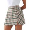 imageEXLURA Womens Fashion Faux Wool Mini Skirt High Waisted Y2K Trendy Side Slit Tweed Plaid Skirts 2025 Fall Winter OutfitsGreen