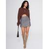 imageEXLURA Womens Fashion Faux Wool Mini Skirt High Waisted Y2K Trendy Side Slit Tweed Plaid Skirts 2025 Fall Winter OutfitsGrey