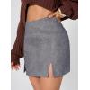 imageEXLURA Womens Fashion Faux Wool Mini Skirt High Waisted Y2K Trendy Side Slit Tweed Plaid Skirts 2025 Fall Winter OutfitsGrey