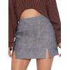imageEXLURA Womens Fashion Faux Wool Mini Skirt High Waisted Y2K Trendy Side Slit Tweed Plaid Skirts 2025 Fall Winter OutfitsGrey
